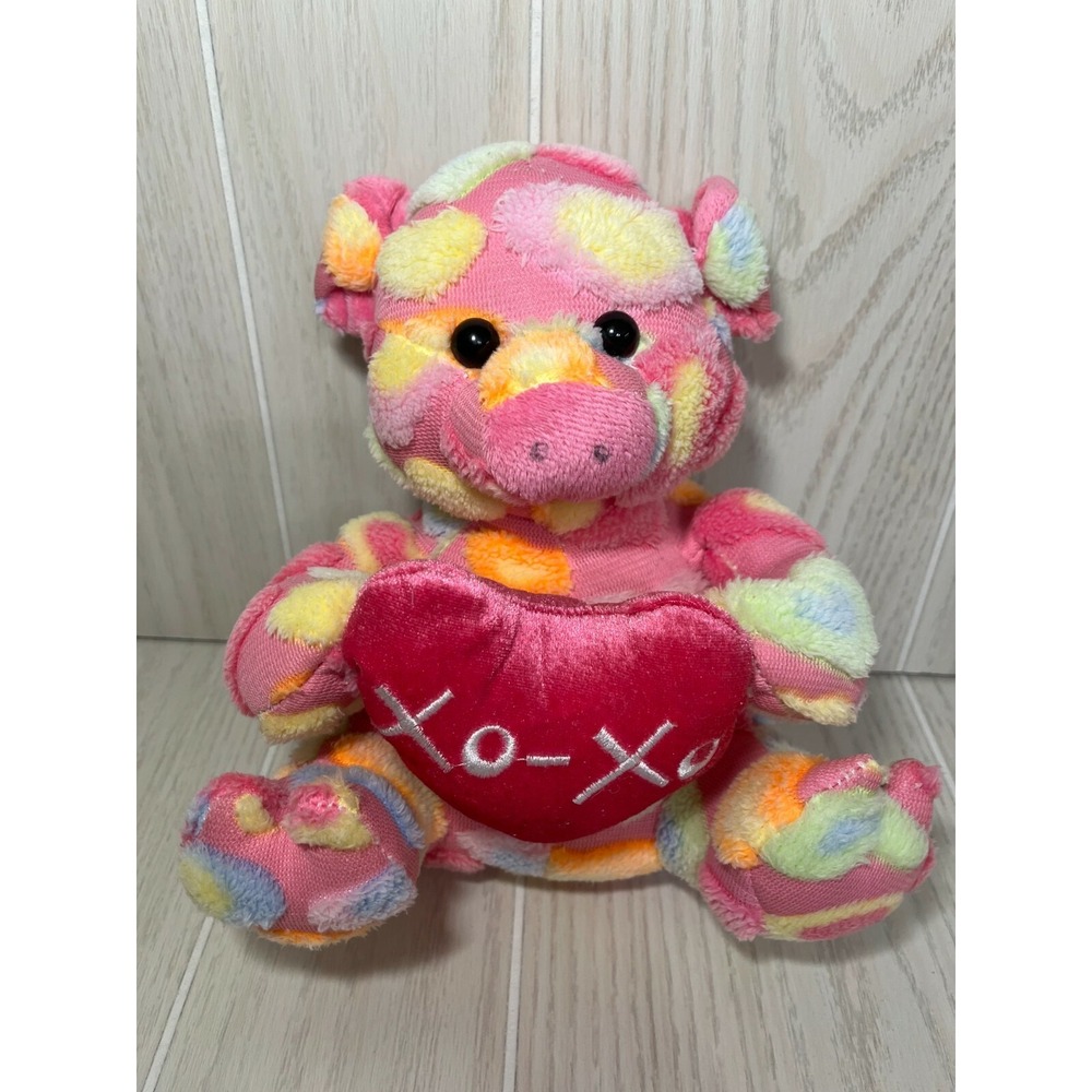 Kids of America Corp plush pink pig muticolor pastel hearts XOXO Valentine's Day
